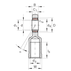 INA 杆端轴承 GIR20-UK, 根据 DIN ISO 12 240-4 标准，带右旋内螺纹，免维护