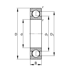 FAG 深沟球轴承 6232-M, 根据 DIN 625-1 标准的主要尺寸