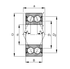 FAG 角接触球轴承 3814-B-2Z-TVH, 双列，双侧间隙密封，接触角 α = 25°