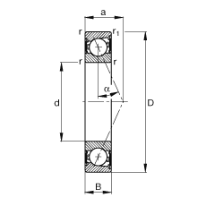 FAG 主轴轴承 B7203-E-2RSD-T-P4S, 调节，成对安装，接触角 α = 25°，两侧唇密封，非接触，限制公差