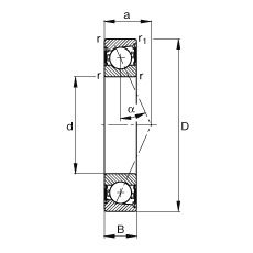 FAG 主轴轴承 B7015-E-2RSD-T-P4S, 调节，成对安装，接触角 α = 25°，两侧唇密封，非接触，限制公差