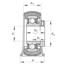 INA 直立式轴承座单元 RPB15, 钢板轴承座，带偏心锁圈和橡胶衬垫的外球面球轴承，P 型密封