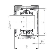FAG 直立式轴承座 SNV110-L + 222SM55-TVPA + DHV512, 根据 DIN 736/DIN737 标准的主要尺寸，剖分的调心滚子轴承，V 型圈密封，脂和油润滑