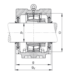 FAG 直立式轴承座 SNV215-L + 21320-E1-K-TVPB + H320 + DHV620, 根据 DIN 736/DIN737 标准的主要尺寸，剖分，带锥孔和紧定套的调心滚子轴承，V 型圈密封，脂和油润滑